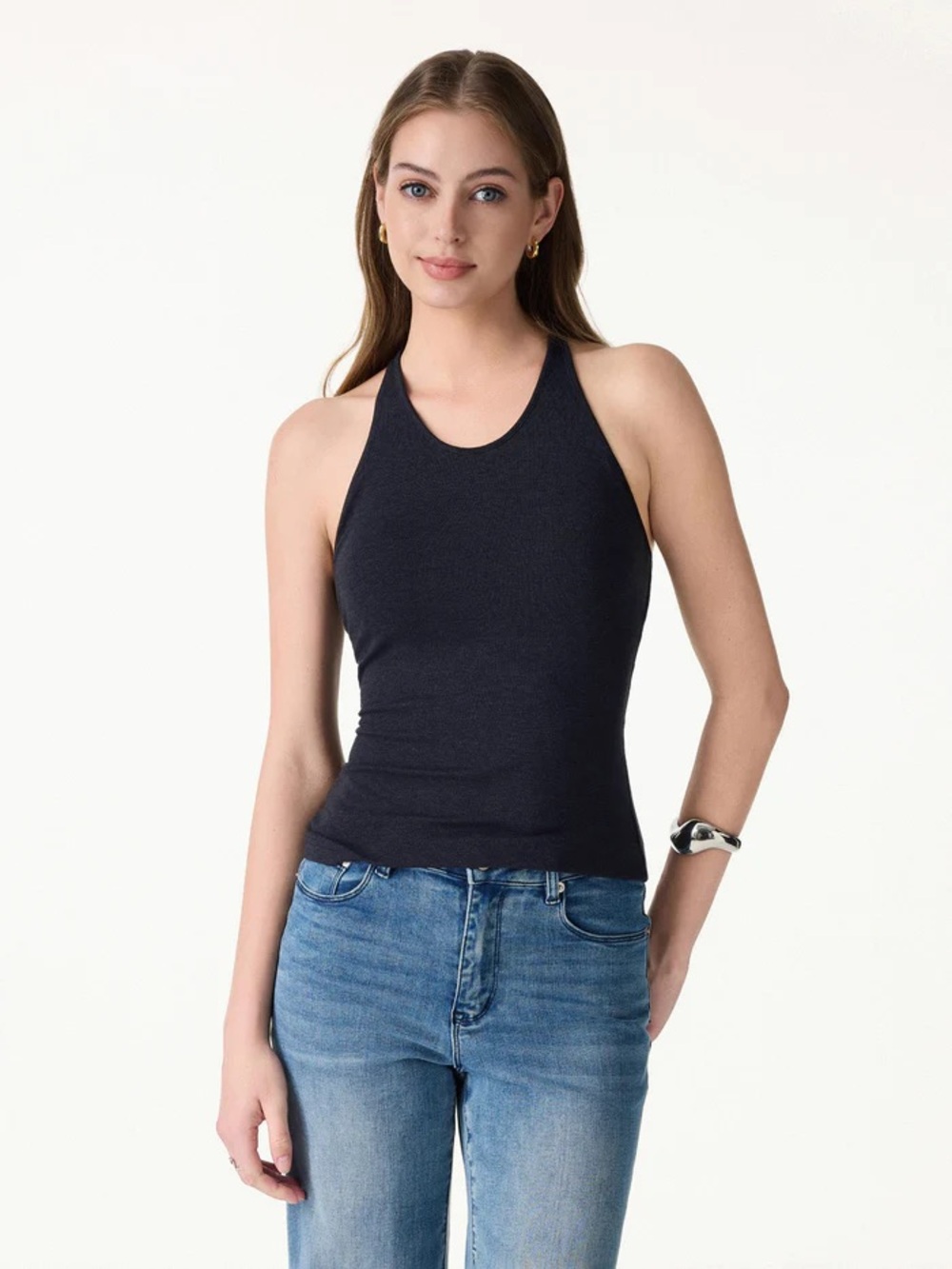 NWT OGL Lyocell Wool Sweat-Wicking Scoop Neck Bra Tank in Navy